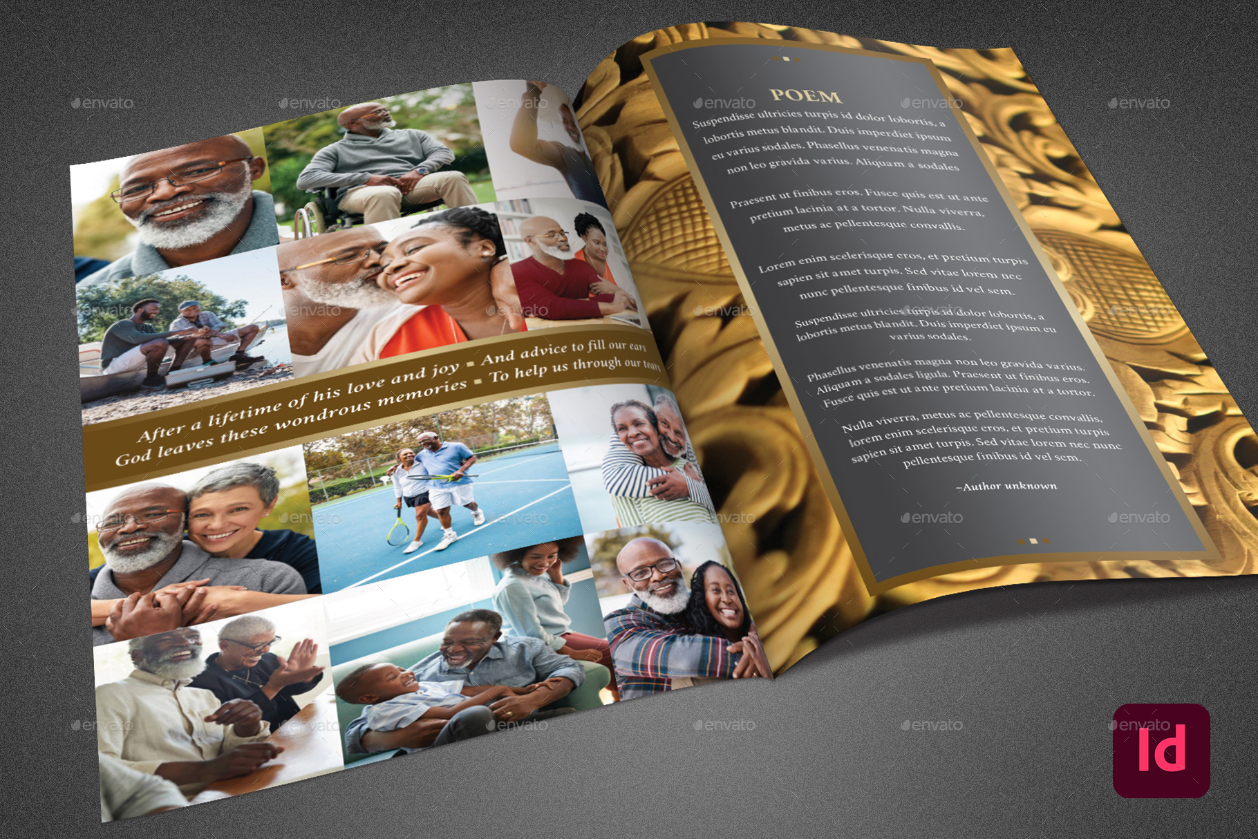 Golden Life Funeral Program InDesign Template by loswl GraphicRiver